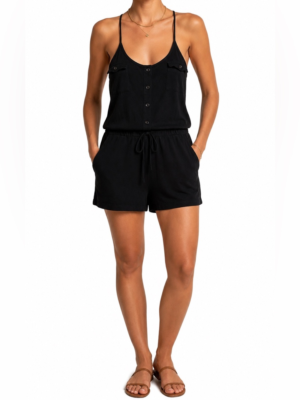 Wet Seal Black Button-Front Tank Romper